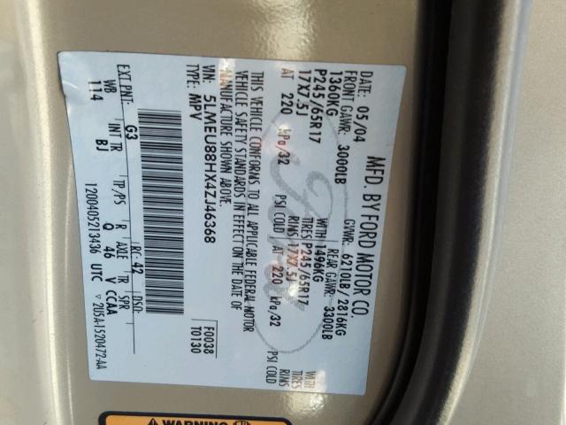 5LMEU88HX4ZJ46368 - 2004 LINCOLN AVIATOR TAN photo 10