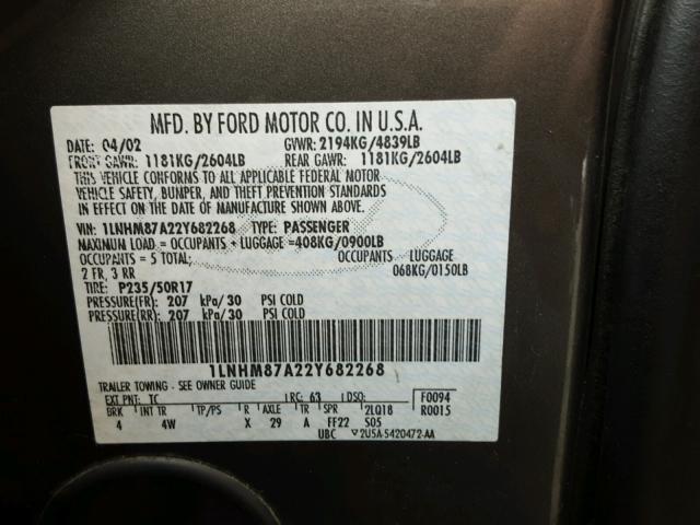 1LNHM87A22Y682268 - 2002 LINCOLN LS BROWN photo 10