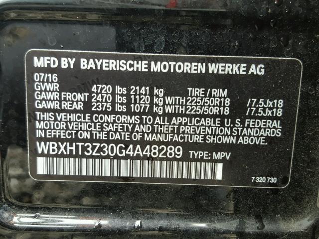 WBXHT3Z30G4A48289 - 2016 BMW X1 XDRIVE2 BLACK photo 10