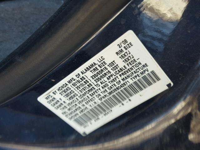 5FNRL38628B042871 - 2008 HONDA ODYSSEY EX BLUE photo 10