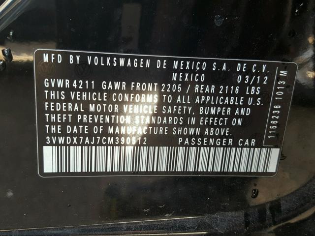 3VWDX7AJ7CM390512 - 2012 VOLKSWAGEN JETTA SE Qara foto 10