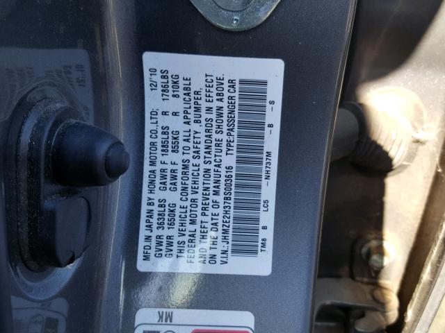 JHMZE2H37BS003616 - 2011 HONDA INSIGHT GRAY photo 10