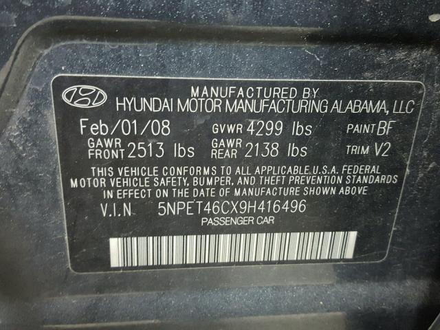 5NPET46CX9H416496 - 2009 HYUNDAI SONATA GLS BLUE photo 10