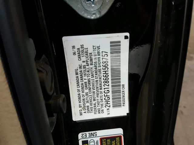 2HGFG12866H568757 - 2006 HONDA CIVIC EX 黑色 照片 10