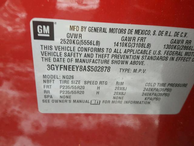 3GYFNEEY8AS502878 - 2010 CADILLAC SRX PERFOR 红色 照片 10