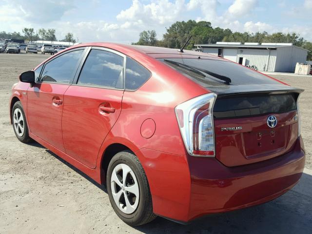 JTDKN3DU2F0452517 - 2015 TOYOTA PRIUS RED photo 3