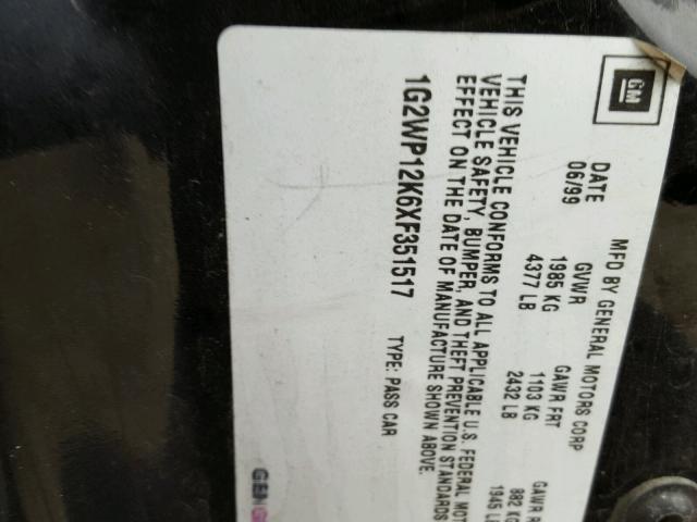 1G2WP12K6XF351517 - 1999 PONTIAC GRAND PRIX BLACK photo 10