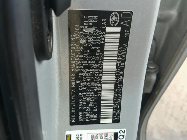 2T1KR32E85C422197 - 2005 TOYOTA COROLLA MA SILVER photo 10