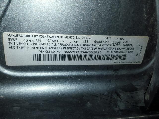 3VWKX7AJ3AM632510 - 2010 VOLKSWAGEN JETTA S Boz foto 10