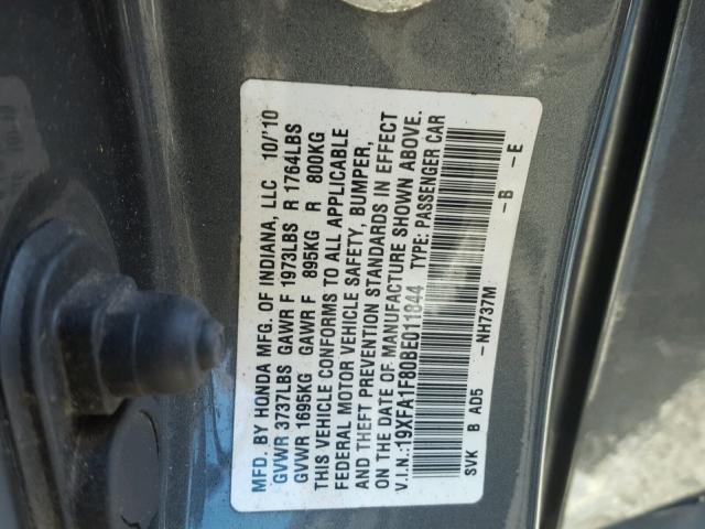 19XFA1F80BE011844 - 2011 HONDA CIVIC EX Srebrny zdjęcie 10