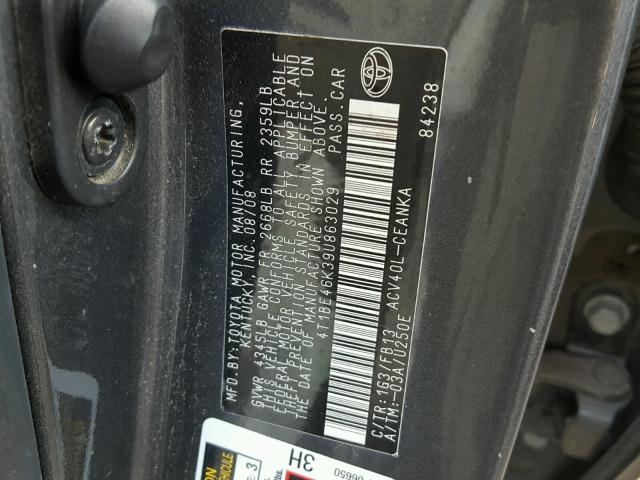 4T1BE46K39U863029 - 2009 TOYOTA CAMRY BASE CHARCOAL photo 10