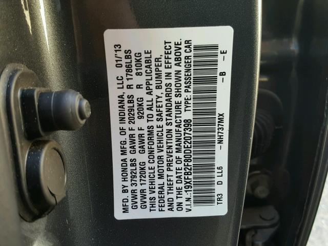 19XFB2F80DE207398 - 2013 HONDA CIVIC EX GRAY photo 10