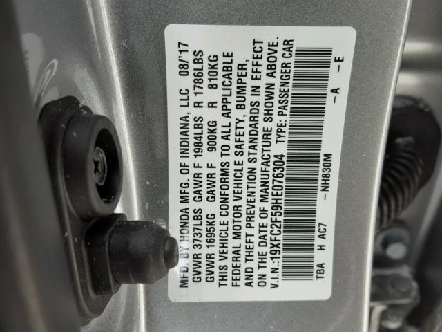 19XFC2F59HE076304 - 2017 HONDA CIVIC LX SILVER photo 10