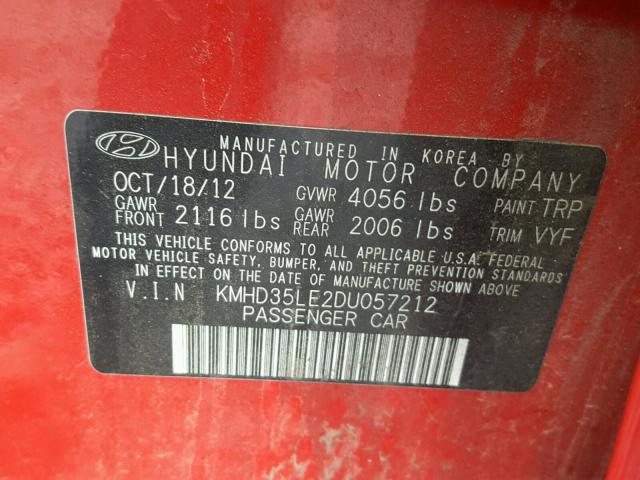 KMHD35LE2DU057212 - 2013 HYUNDAI ELANTRA GT RED photo 10