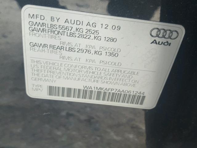 WA1MKAFP7AA061244 - 2010 AUDI Q5 PREMIUM GRAY photo 10