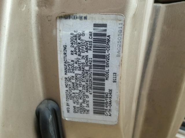 4T1BG22K3VU786421 - 1997 TOYOTA CAMRY CE GOLD photo 10