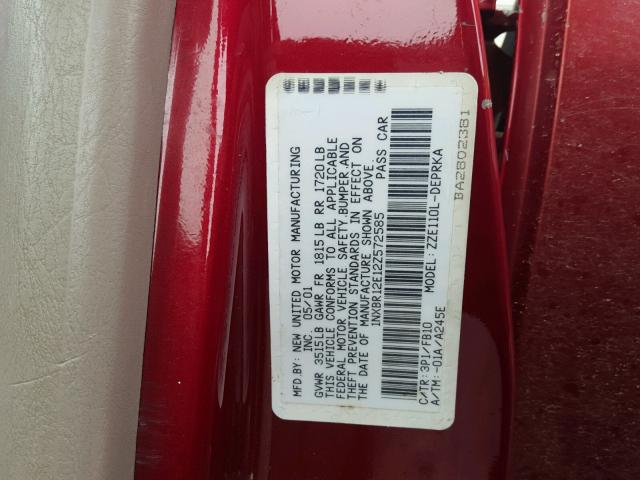 1NXBR12E12Z572585 - 2002 TOYOTA COROLLA CE RED photo 10