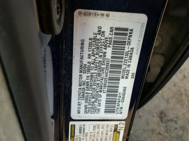 2T1BR32E44C289937 - 2004 TOYOTA COROLLA CE BLUE photo 10