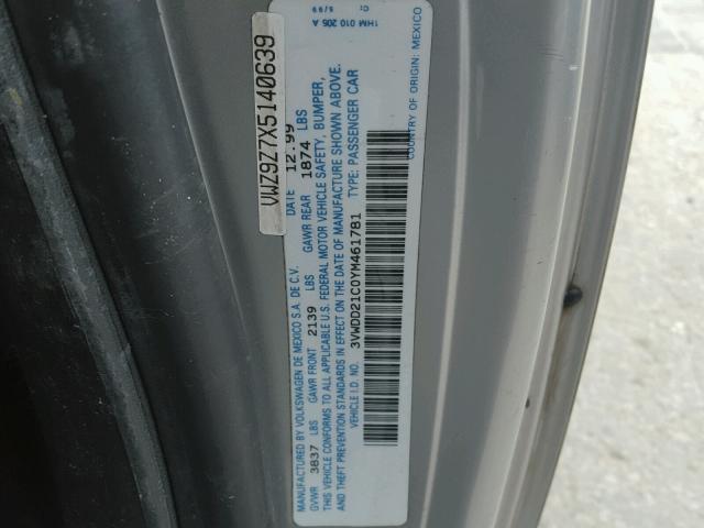 3VWDD21C0YM461781 - 2000 VOLKSWAGEN NEW BEETLE 银色 照片 10