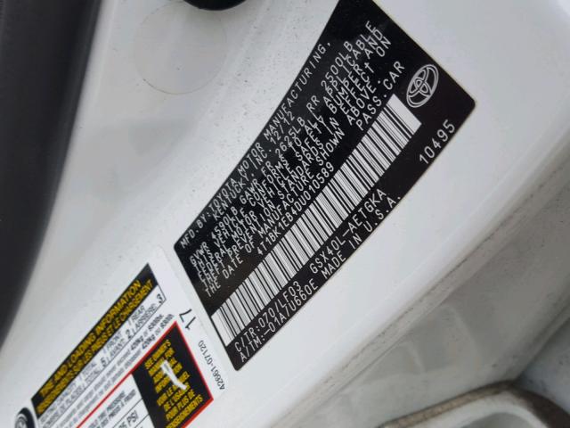 4T1BK1EB4DU010589 - 2013 TOYOTA AVALON BAS Blanc photo 10