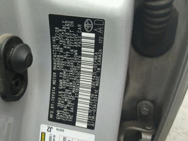 2T1BU40E59C167876 - 2009 TOYOTA COROLLA BA SILVER photo 10