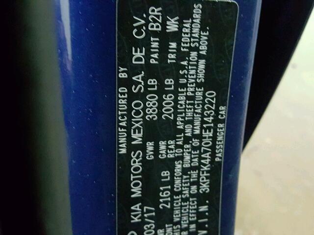 3KPFK4A70HE143220 - 2017 KIA FORTE LX BLUE photo 10