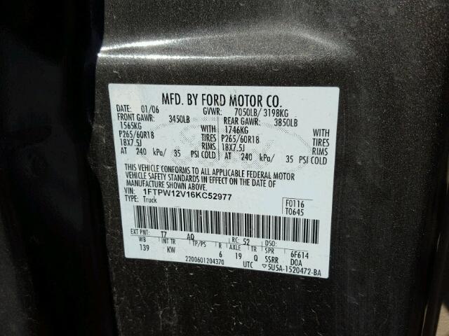 1FTPW12V16KC52977 - 2006 FORD F150 SUPER BROWN photo 10