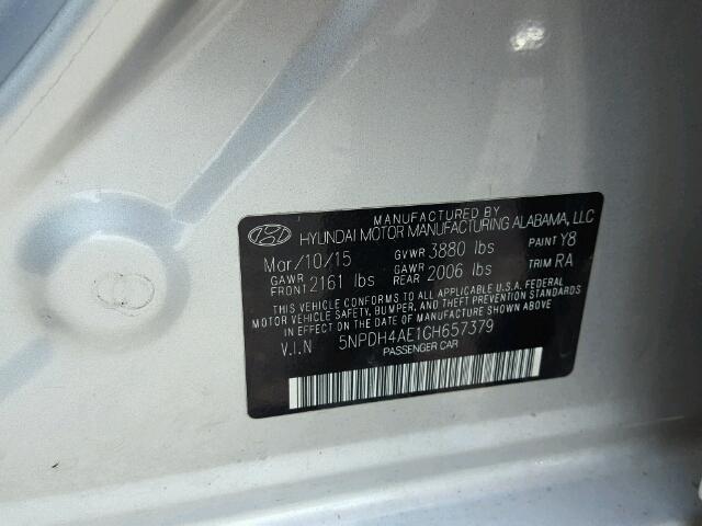 5NPDH4AE1GH657379 - 2016 HYUNDAI ELANTRA SE SILVER photo 10