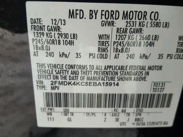 2FMDK4KC5EBA15914 - 2014 FORD EDGE LIMIT BLACK photo 10