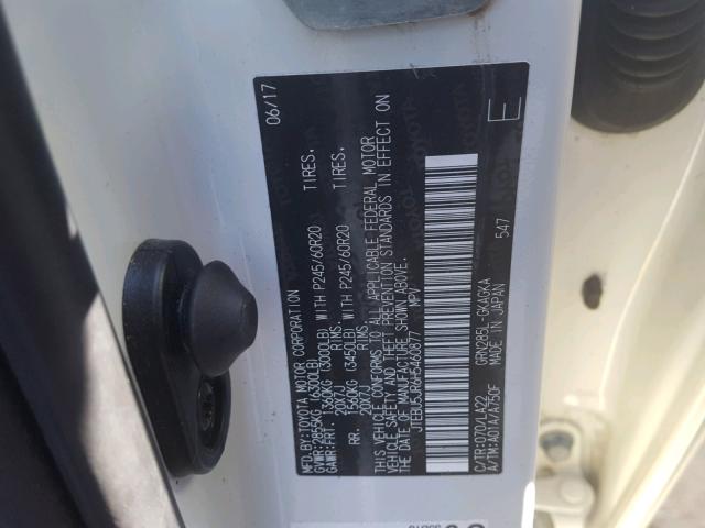 JTEBU5JR6H5460877 - 2017 TOYOTA 4RUNNER SR Biały zdjęcie 10