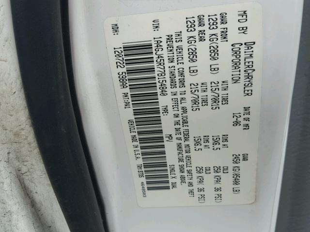 1A4GJ45R77B154840 - 2007 CHRYSLER TOWN & COU WHITE photo 10