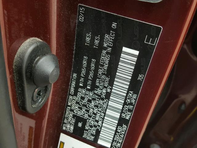 JTJBM7FX4F5108625 - 2015 LEXUS GX BASE MAROON photo 10