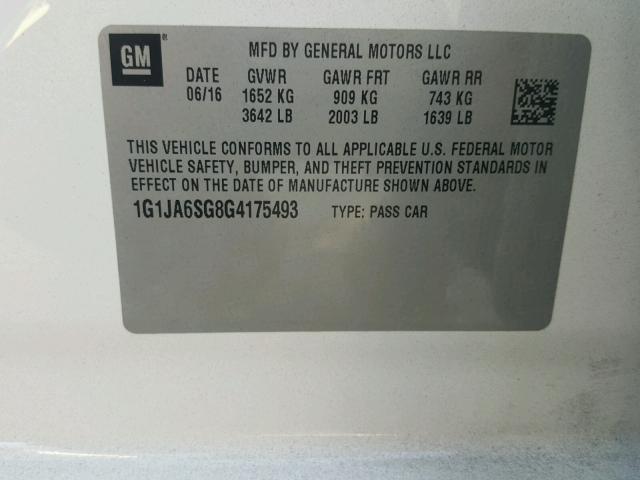 1G1JA6SG8G4175493 - 2016 CHEVROLET SONIC LS 白色 照片 10