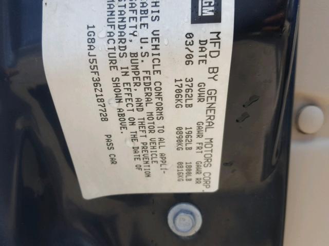 1G8AJ55F36Z187728 - 2006 SATURN ION LEVEL BLUE photo 10