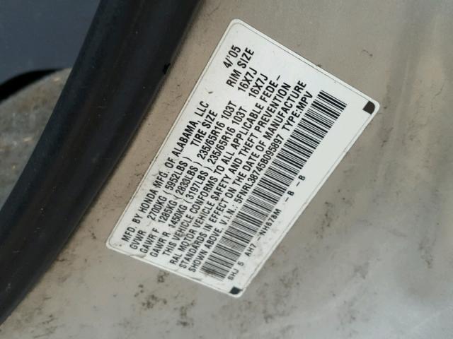 5FNRL38745B095897 - 2005 HONDA ODYSSEY EX SILVER photo 10