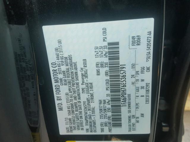 1FA6P0H76E5365791 - 2014 FORD FUSION SE BLACK photo 10