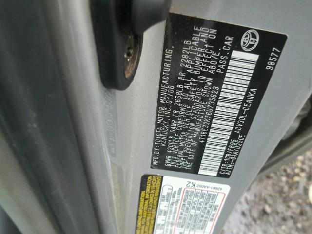 4T1BE32K76U735629 - 2006 TOYOTA CAMRY LE SILVER photo 10