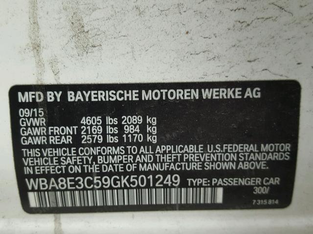 WBA8E3C59GK501249 - 2016 BMW 328 XI SUL WHITE photo 10