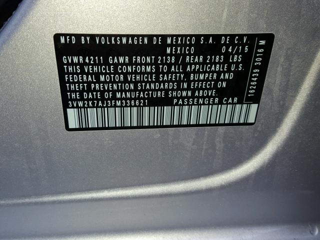 3VW2K7AJ3FM336621 - 2015 VOLKSWAGEN JETTA BASE SILVER photo 10