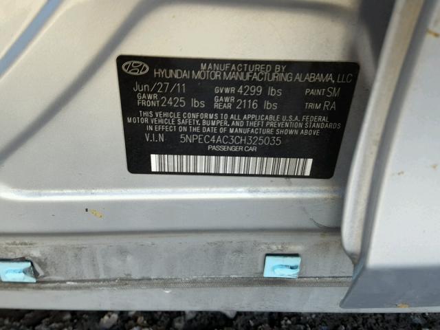 5NPEC4AC3CH325035 - 2012 HYUNDAI SONATA SE SILVER photo 10