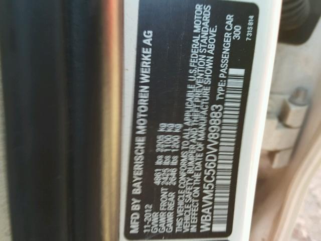 WBAVM5C56DVV89883 - 2013 BMW X1 XDRIVE3 أبيض صورة 10