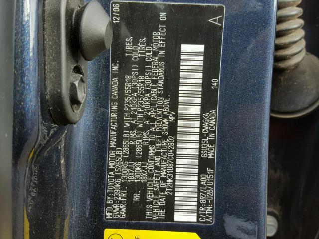 2T2HK31U87C042802 - 2007 LEXUS RX 350 BLUE photo 10