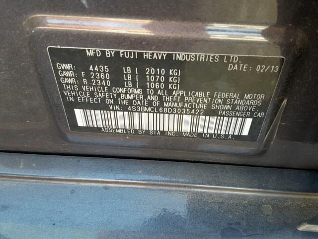 4S3BMCL68D3035422 - 2013 SUBARU LEGACY 2.5 SILVER photo 10