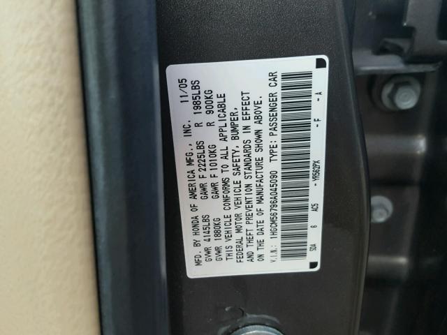 1HGCM56796A045090 - 2006 HONDA ACCORD EX CHARCOAL photo 10