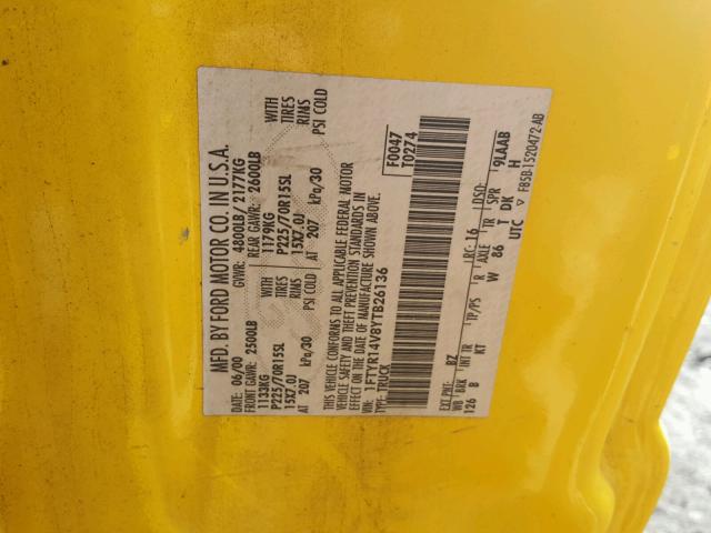 1FTYR14V8YTB26136 - 2000 FORD RANGER SUP YELLOW photo 10