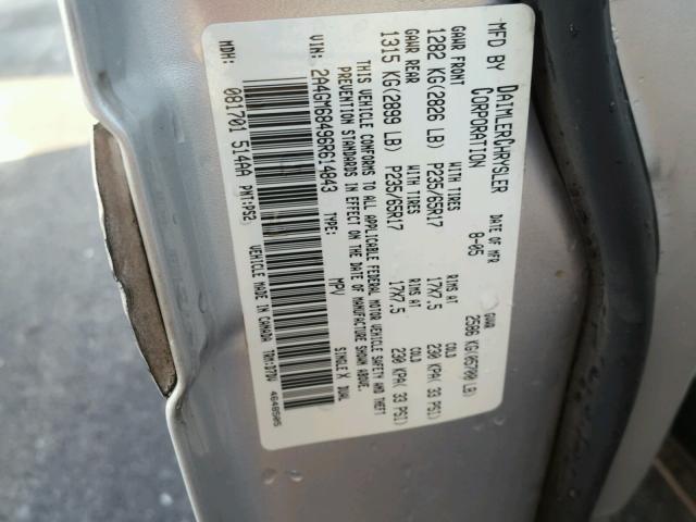 2A4GM68496R614843 - 2006 CHRYSLER PACIFICA T SILVER photo 10