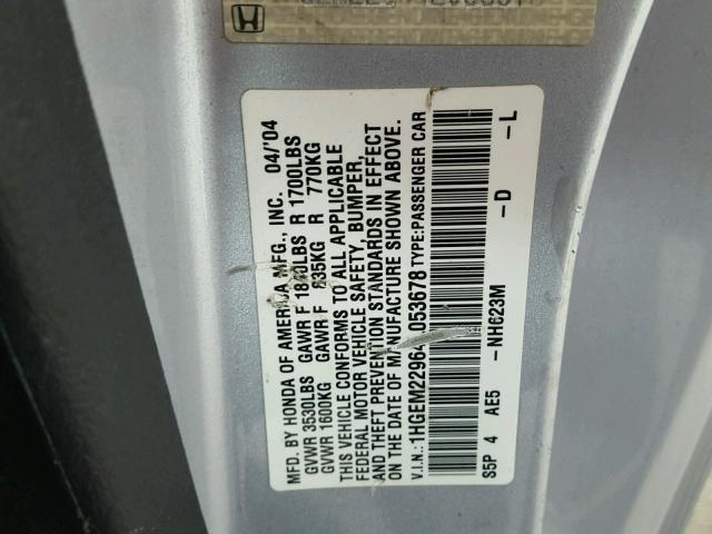 1HGEM22964L053678 - 2004 HONDA CIVIC EX Zweifarbig Foto 10