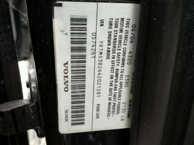 YV1MS382642021281 - 2004 VOLVO S40 2.4I BLACK photo 10