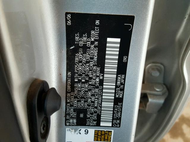 JTEGP21AX60122110 - 2006 TOYOTA HIGHLANDER SILVER photo 10