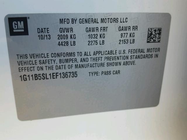 1G11B5SL1EF136735 - 2014 CHEVROLET MALIBU LS WHITE photo 10